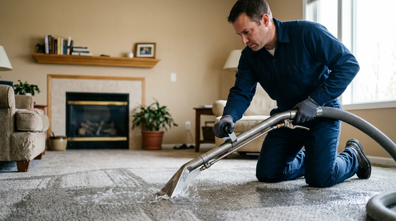 Water damage restoration technician working near Wheeler, MI